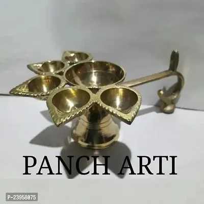 Haridwar Divine Brass Five Face Aarti Diya Panch Aarti Lamp Pancharti Diya Oil Lamp Puja Aarti Diya Panch Mukhi Aarti Deepak Oil Lamp Puja Accessory for Gifting and Religious Purpose