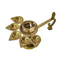 Haridwar Divine Brass Five Face Aarti Diya Panch Aarti Lamp Pancharti Diya Oil Lamp Puja Aarti Diya Panch Mukhi Aarti Deepak Oil Lamp Puja Accessory for Gifting and Religious Purpose-thumb1