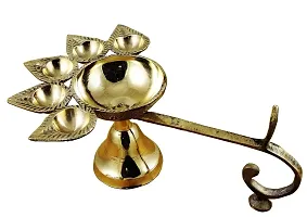 Haridwar Divine Brass Five Face Aarti Diya Panch Aarti Lamp Pancharti Diya Oil Lamp Puja Aarti Diya Panch Mukhi Aarti Deepak Oil Lamp Puja Accessory for Gifting and Religious Purpose-thumb2