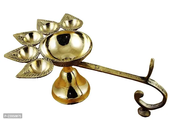 Haridwar Divine Brass Five Face Aarti Diya Panch Aarti Lamp Pancharti Diya Oil Lamp Puja Aarti Diya Panch Mukhi Aarti Deepak Oil Lamp Puja Accessory for Gifting and Religious Purpose-thumb3