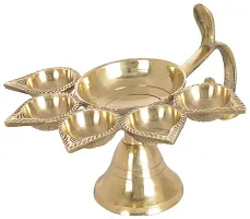 Haridwar Divine Brass Five Face Aarti Diya Panch Aarti Lamp Pancharti Diya Oil Lamp Puja Aarti Diya Panch Mukhi Aarti Deepak Oil Lamp Puja Accessory for Gifting and Religious Purpose-thumb3
