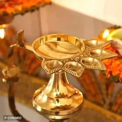 Haridwar Divine  Brass Panch Aarti Lamp Big Size || Handle Diya For Puja || Pancharti Diya Oil Lamp || Panch aarti Jyoti/Puja Diya for Diwali/Navratri/Any Festival  Pooja