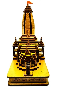 Haridwar Divine Shri Ram Mandir Ayodhya 3D Model Wooden Hand Carved Temple Decorative Showpiece Wood Temple for Gift Replica Wooden Multi use CAR Deshboard Ideal for Home Decor, Temple and Best Gift-thumb1