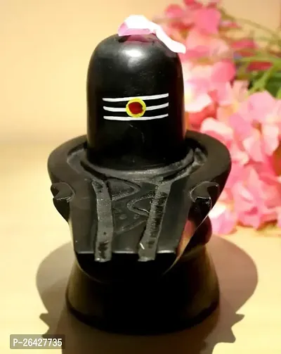 Haridwar Divine Handcrafted Shivling Idol - Hand Painted Stone Sculpture with Tilak - Black 1 Piece for Temple Pooja Home-thumb0