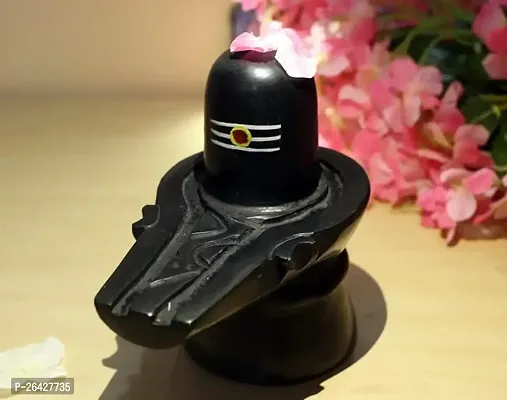 Haridwar Divine Handcrafted Shivling Idol - Hand Painted Stone Sculpture with Tilak - Black 1 Piece for Temple Pooja Home-thumb2