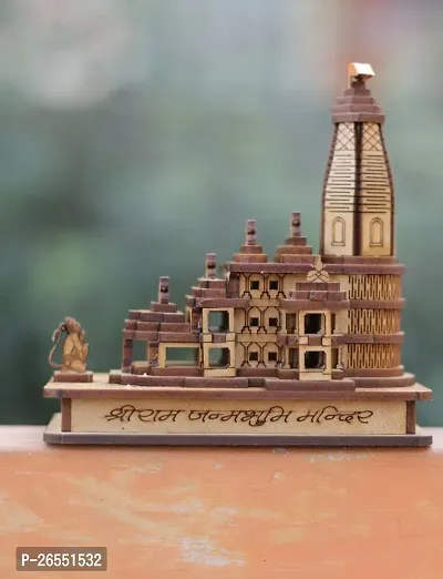 HaridwarDivine Miniature Wooden Ayodhya Shree Ram Janam Bhumi Mandir 3D Raplica for Home Temple, Gifting, Car Dashboard-thumb2