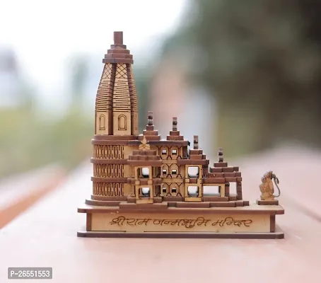 HaridwarDivine Shree Ram Mandir Ayodhya Model Temple Very Beautifully Hand Crafted MDF Polished Board for Car Dash Board, Office, Study, Table, Gift, etc-thumb0