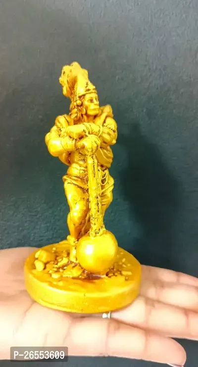 Haridwar Divine  Bahubali Hanuman Statue | Ramayani Balaji Bajrangbali Resin Murti for Car, Temple, Office | Sankat mochan Idol Home Deacute;cor Showpiece Gift for Housewarming, Anniversary |Golden - 4 Inch-thumb3