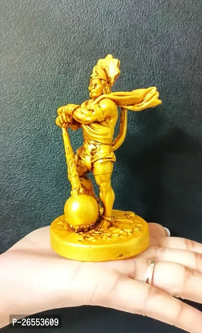 Haridwar Divine  Bahubali Hanuman Statue | Ramayani Balaji Bajrangbali Resin Murti for Car, Temple, Office | Sankat mochan Idol Home Deacute;cor Showpiece Gift for Housewarming, Anniversary |Golden - 4 Inch-thumb4