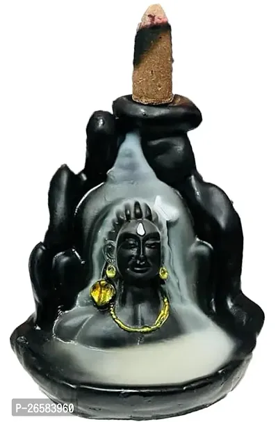 Haridwar Divine Meditating Shiv Adiyogi Smoke Fountain Waterfall Baclflow Incense Holder with 10 Free Smoke Cones-thumb0