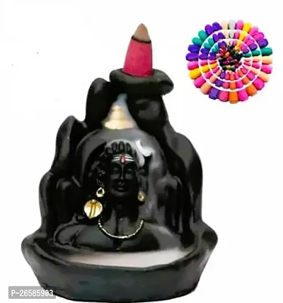 Haridwar Divine Lord Shiva Adiyogi Shiva Backflow Smoke Fountain Incense Holder Burner with 10 Units of Backflow Incense Cones Sticks