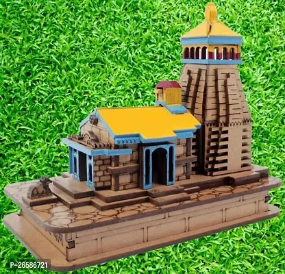 Haridwar Divine Wooden Hand Carved 3D Kedarnath Temple Small Size Shree Kedar dham ji Temple MDF Pine Wood Beautiful Work Kedarnath ji Temple for Car Dashboar-thumb4