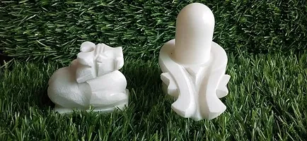 Haridwar Divine Idol of Lord Shivling and Nandi Ji Color White Pure Original Marble Shivalingam Your Home Temple and Office Pooja Room of Car Dashboard Festive Gifts-thumb3
