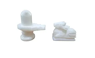 Haridwar Divine Idol of Lord Shivling and Nandi Ji Color White Pure Original Marble Shivalingam Your Home Temple and Office Pooja Room of Car Dashboard Festive Gifts-thumb2