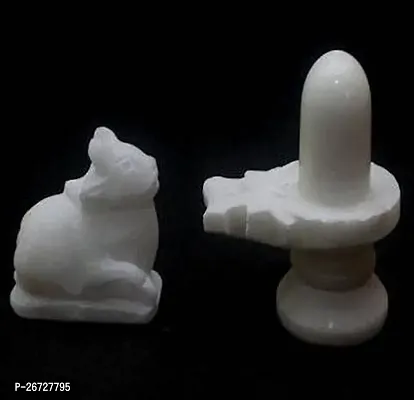 Haridwar Divine Idol of Lord Shivling and Nandi Ji Color White Pure Original Marble Shivalingam Your Home Temple and Office Pooja Room of Car Dashboard Festive Gifts-thumb0