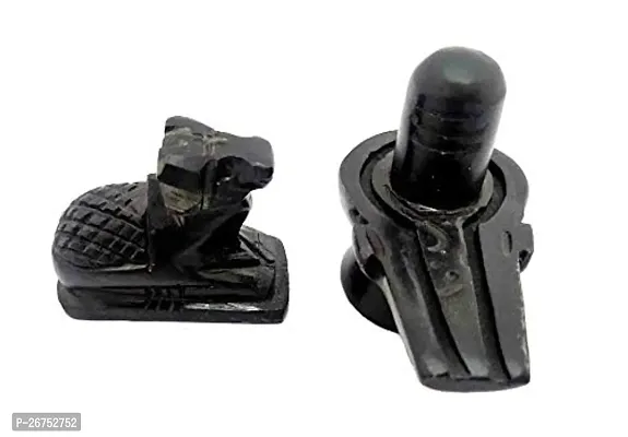 Haridwar Divine Pure Marble Ceramic Shiva Lingam Shivling  Nandi Ji showpieces Idol Combo - Black, Standard-thumb0