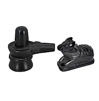 Haridwar Divine Pure Marble Ceramic Shiva Lingam Shivling  Nandi Ji showpieces Idol Combo - Black, Standard-thumb1