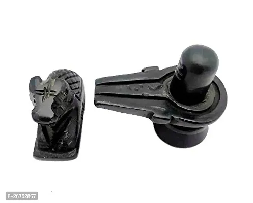 Haridwar Divine Pure Marble Shiva Lingam Shivling  Nandi Ji Showpieces Idol Combo - Black, Standard-thumb0