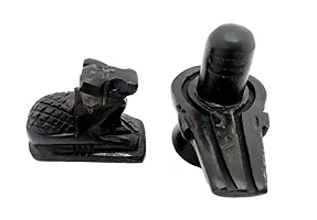 Haridwar Divine Pure Marble Shiva Lingam Shivling  Nandi Ji Showpieces Idol Combo - Black, Standard-thumb1