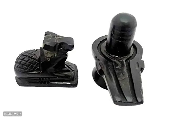 Haridwar Divine Pure Marble Shiva Lingam Shivling  Nandi Ji Showpieces Idol Combo - Black, Standard-thumb2