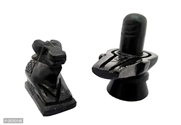 Haridwar Divine Shivling with Nandi for Home Puja Black Marble | Stone Shivling and Nandi Ji (Black, Small)