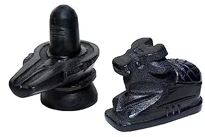 Haridwar Divine Pure Marble Ceramic Shiva Lingam Shivling  Nandi Ji showpieces Idol Combo - Black, Standard-thumb1