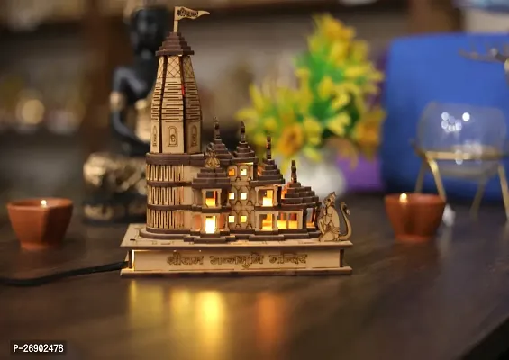 Haridwar Divine Hand Carved Temple with Multicolor Lights Shri Ram Mandir Ayodhya 3D Decorative Showpiece Wood Temple for Gift Home/Office/Shop and Home Decoration