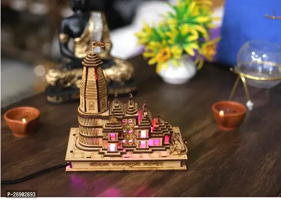 Haridwar Divine Wood Shri Ram Mandir Ayodhya Mandir for Home, Ideal for Home Decor, Temple and Best Gift, Gold -with Light-thumb4