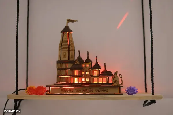 Haridwar Divine Ram Mandir Ayodhya Model 3D with Light Power Adapter and Wooden Protective Box - 17 cm Height-thumb0