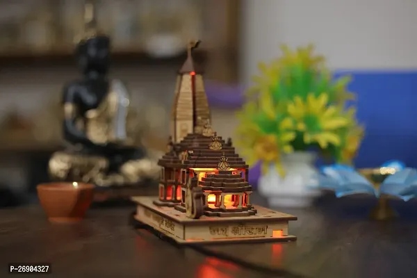 Haridwar Divine Ram Mandir Ayodhya Model 3D with Light Power Adapter and Wooden Protective Box - 17 cm Height-thumb5