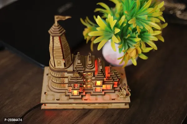 Haridwar Divine Ayodhya Ram Mandir Ek Hi Nara Ek Hi kaam Jai Shree Ram Jai Shree Model Authentic Design Ideal 3D Model Wooden Temple with Light for Home Temple, Home Decor, Office  Gifts