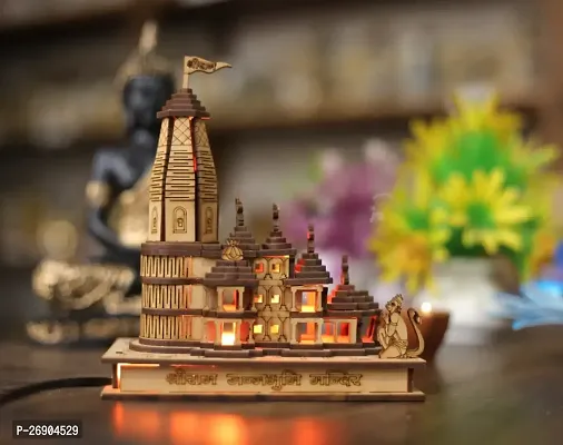 Wooden Shri Ram Mandir Ayodhya Temple With Lights-thumb2