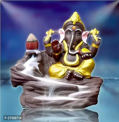 Polyresin Material Lord  Ganesh Idol Shree Ganesh In Golden Colour Also Free 10 Backflow Cone.
