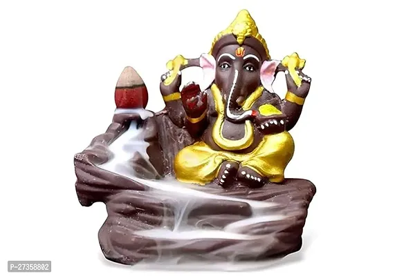 Lord Idol Fountain Smoke Shree Ganesh Free 10  Backflow Cone Incense Holder Dhup  Batti  Stand    In Golden Colour-thumb0