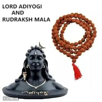 Polyresin Black Adiyogi Lord Shiva Statue, Adiyogi Idol With Rudraksh Mala With 108 Beads To Decorate and showpiece Cardeshboard office etv.