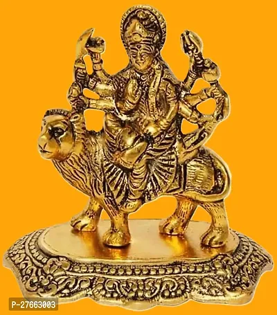 Idol Base Maa Durga Devi  Sherawali  Mata  Idol on Lion  Antique Gold Metal Statue for Car Dashboard Home Deacute;cor Mandir Pooja Murti Temple Puja Office Table Showpiece