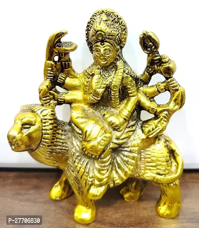 Metal Brass Statue Idol of Sherawali Mata Murti Goddess Durga Maa for Mandir Pooja, Religious Idol Figurines for Gift Length 4 inch ( Golden)