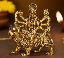 Metal Brass Statue Idol of Sherawali Mata Murti Goddess Durga Maa for Mandir Pooja, Religious Idol Figurines for Gift Length 4 inch ( Golden)-thumb1