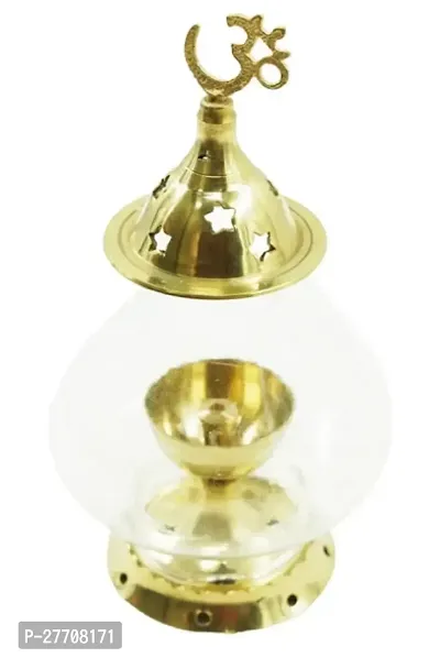 Brass Akhand Diya with Borosilicate Glass /Oil Lamp/Pooja Curved Glass Deepak for -Diwali Decor for Pooja, Home Decoration Navratri .