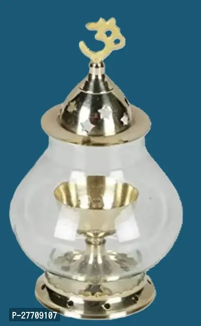 Diya Brass  Akhand Diya Mandir  Home Tample  Diwali Navratri Special Occasion To Use Diya Oil Lamp/Pooja Curved Glass Deepak-thumb0