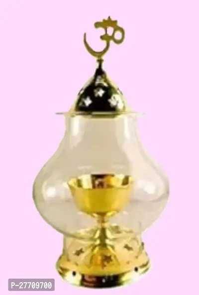 Decorative Akhand Diya Brass Diya Pooja  Mandir Lantern Diya with Glass Cover Navratri Diwali  Home Decorate Worship In God-thumb0