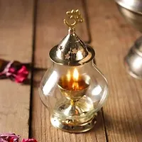 Decorative Akhand Diya Brass Diya Pooja  Mandir Lantern Diya with Glass Cover Navratri Diwali  Home Decorate Worship In God-thumb1