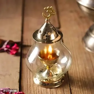 Decorative Akhand Diya Brass Diya Pooja  Mandir Lantern Diya with Glass Cover Navratri Diwali  Home Decorate Worship In God-thumb2