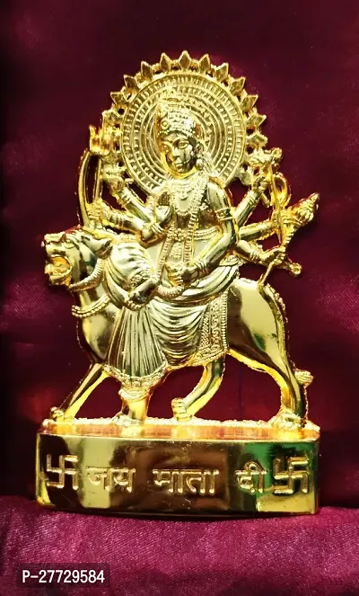 Golden Durga Mata Idol Flat Durga Mata 4 Inch  length  Durga Mata  Diwali And Navratri Poojan Home Decor And Showpiece Car Dasboard-thumb0