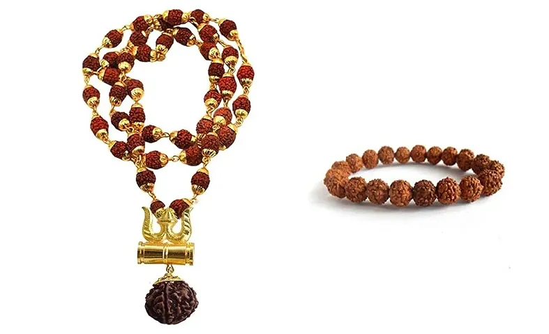 Wish Online Rudraksha Bracelet Unisex Bracelet With Om Damru Mala Combo Set