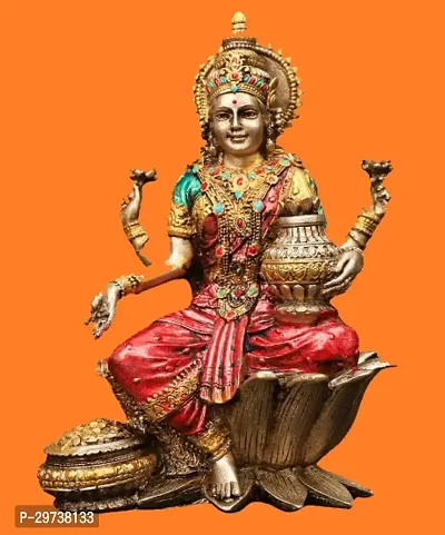 HARIDWAR DIVINE  Goddess Lakshmi Idol Hindu Laxmi Goddess Statue Home  Office Deacute;cor Decorative Showpiece - 17 cm (Polyresin, Multicolor)-thumb0