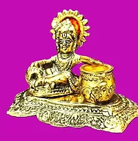 HARIDWAR DIVINE  Metal Krishna Laddu Gopal Ji Idol Makhan Chor for Home and Office Gift Item Decorative Showpiece - 9  cm (Metal, Gold)-thumb2