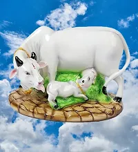 Polyresin White Kamdhenu Cow and Calf Statue  Statue for Goodluck-thumb1