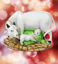 Polyresin White Kamdhenu Cow and Calf Statue  Statue for Goodluck-thumb2