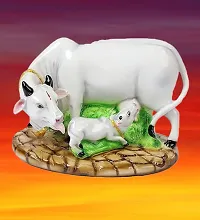 Polyresin White Kamdhenu Cow and Calf Statue  Statue for Goodluck-thumb1